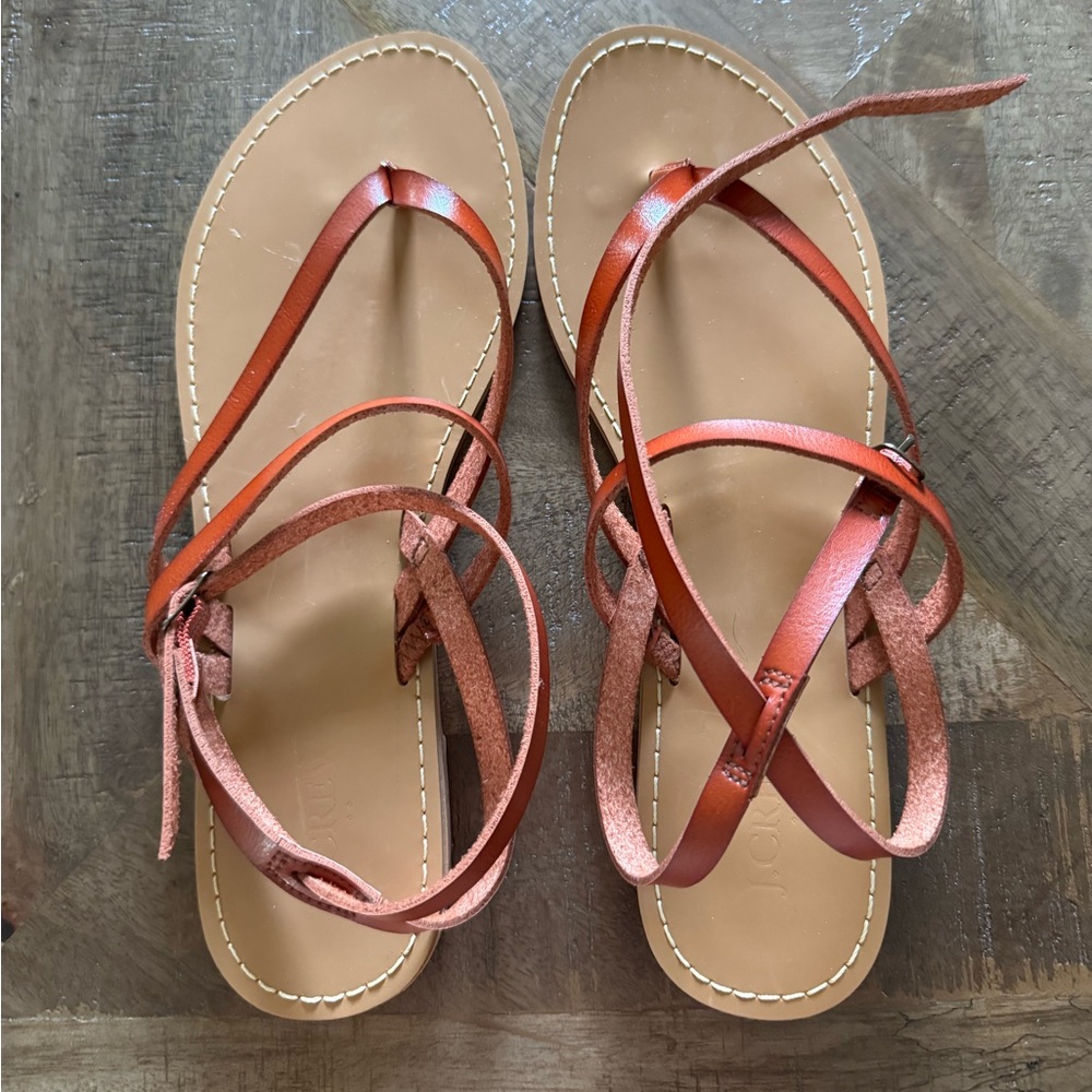 J Crew Brown Leather Strappy Sandals NIB size 10